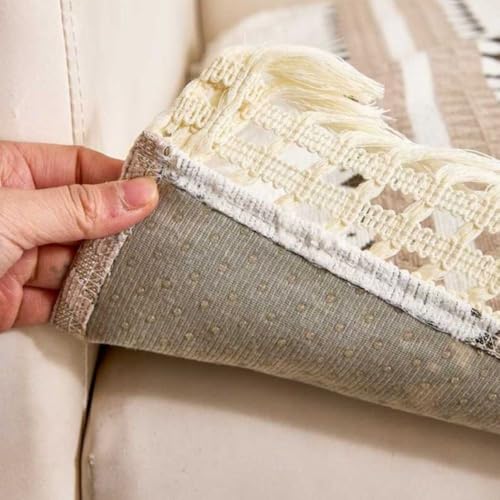 Image of HOMETHREADS Innovative European Premium Style Anti Slip Cotton Sofa Cover Mat with PVC Backing for Non-Slip Comfort (Beige, 1 Seater Large | 70x90cm)