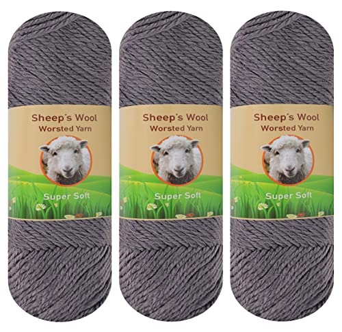 3-Pack Sheep’s 50% Wool Worsted Yarn for Knitting and Crocheting 10.5 oz, 495 Yards Imported (Iron 18)