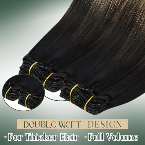 Image of Ugeat Balayage Clip in Hair Extensions 16 Inch 7pcs 120g | Human Clip in Hair Extensions , for Beginners , Natural Black Balayage Chocolate Brown