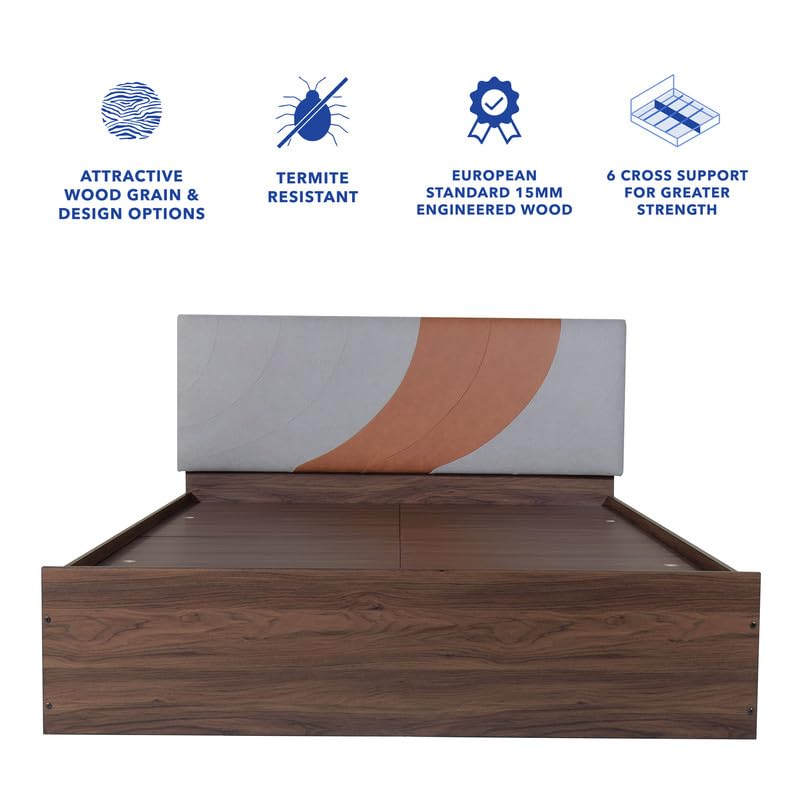 Image of Amazon Brand - Solimo Bed | 1 Year Warranty | Double Bed, Queen Size, Ashtanga Premium Upholstery, Comfortable Seating Height Bed, Non-Woven Base & 3mm MDF, Walnut Colour (Melamine Finish)