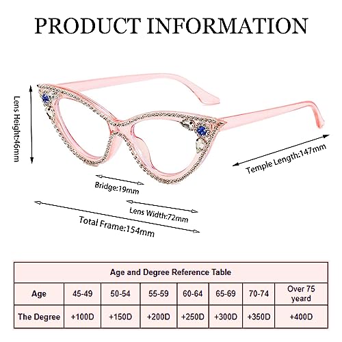 Image of ICARA Sparkling Crystal Retro Cat Eye Frame Bling Rhinestone Reading Glasses for Women Blue Light Blocking Computer Eyeglass