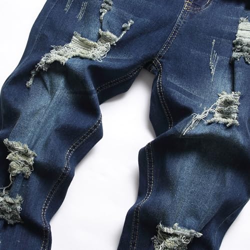 Men's Fashion Slim Fit Jeans Casual Denim Cargo Pants Jean Stretch Ripped Skinny Jeans with Cargo Pockets (X-Large,DarkBlue4)4