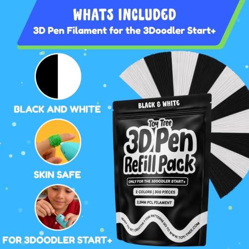 Image of Toy Tree | 3Doodler Start+ Pen Refills | 300 Pack | Black & White | 2.5mm x 6 inch PCL Filament | 150 of each | Low temperature & safe for kids | Only compatible with the 3Doodler Start