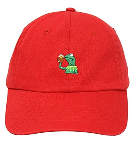 Marthasky Kermit The Frog Sipping Tea Adjustable Strapback Cap Red