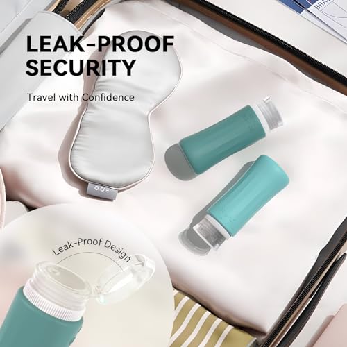 Image of DEPOZA 4 Pack Travel Size Toiletries Containers Sets - TSA Approved Leak Proof Silicone Travel Bottles with Label - BPA Free for Shampoo, Conditioner, Lotion, Soap Travel Essential Accessories