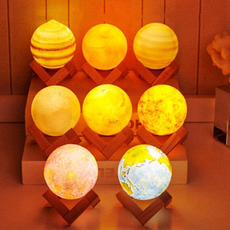 Glaceon Solar System 8 Planets 3D Print Night Light Saturn/Earth/Jupiter/Mars/Moon Lamp Rechargeable Touch Sensor 3 Color Night Lamp