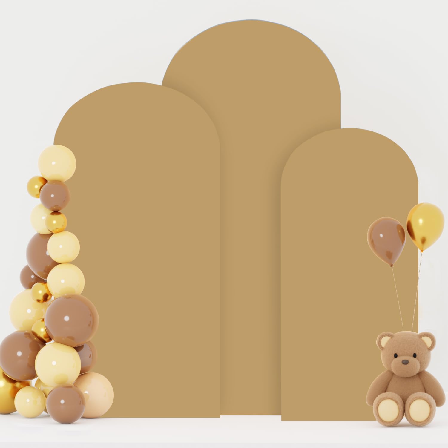 FOTSHARER Wedding Arch Cover Set of 3 Brown Arch Cover 4FT 5FT 6FT Arch Stand Covers Balloon Arch Covers Stretchy Backdrop Round Top Chiara Arch Stand Cover Khaki Arch Backdrop for Wedding Party Decor