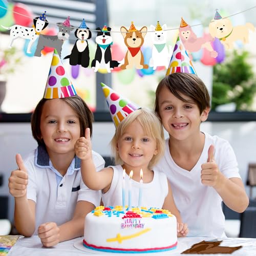 Image of Hooqict Dog Birthday Banner Puppy Themed Party Decorations Dog Garland Banner Party Supplies Happy Birthday Sign for Backdrop Boys Girls Kids 1st 2nd 3rd