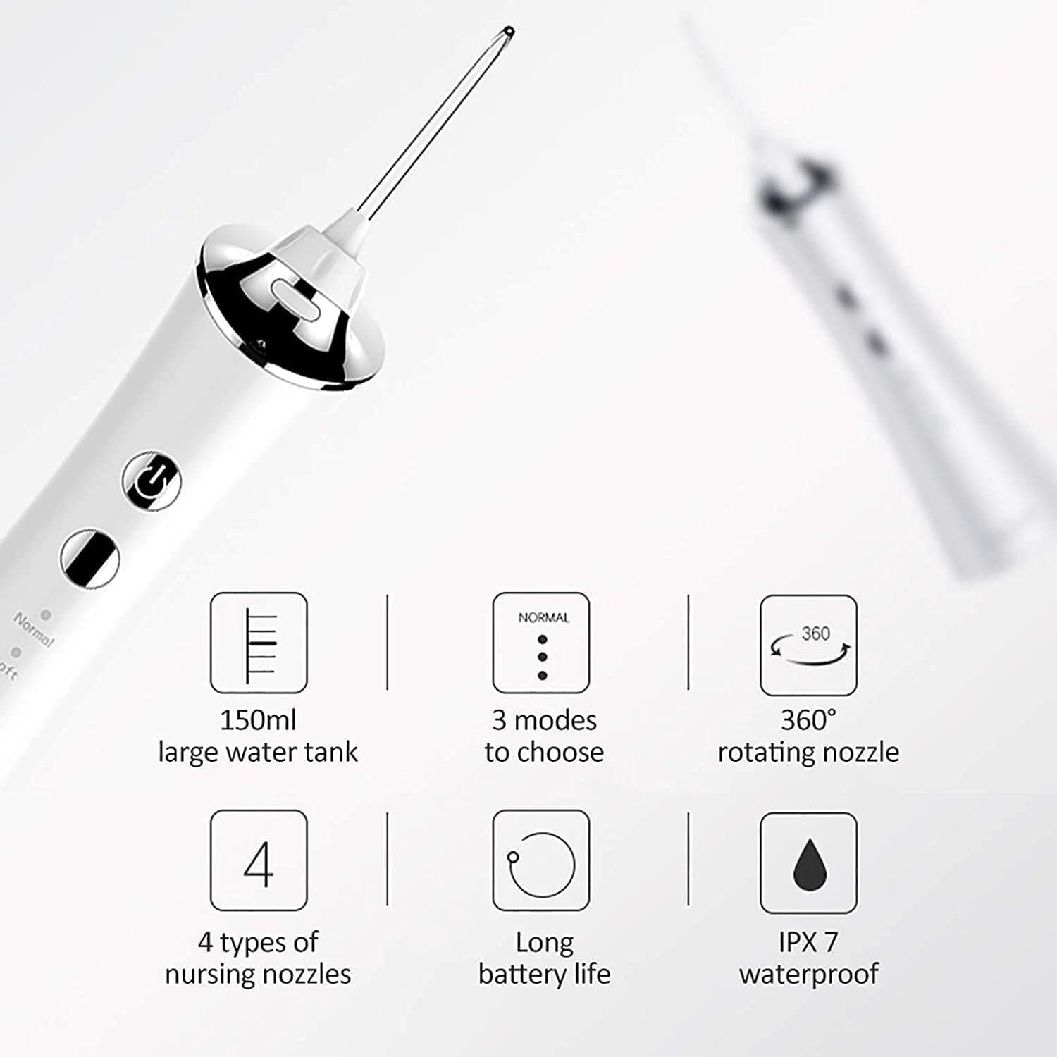 Idropulsore professionale senza fili ricaricabile Irrigatore orale dentale Ultra getto d'acqua for la cura degli apparecchi ortodontici con 5 punte a getto 3 modalità IPX7 Impermeabile Serbatoio dell'