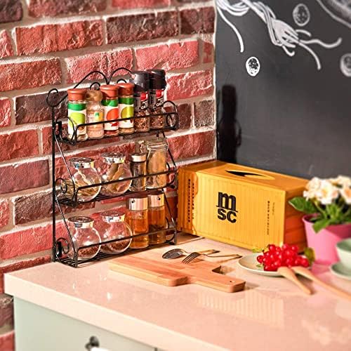 EZOWARE 3-Tier Spice Rack, Countertop / Wall Mounted Herbs Shelf Cupboard Storage Organiser Holder for Kitchen, Pantry, Cabinet, Free Standing - Black