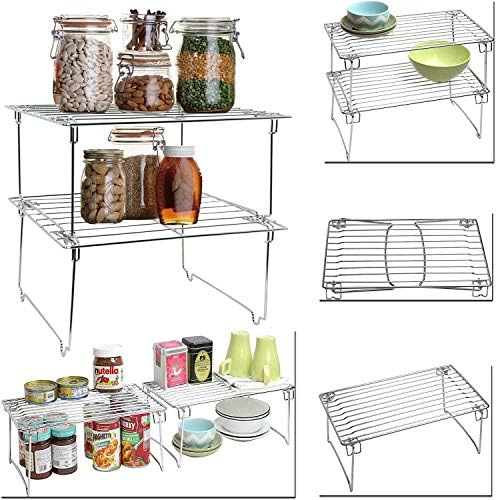 2 Tier Chrome Metal Stand Kitchen Cabinets Storage Foldable Cupboard Shelf Rack