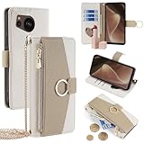 For AQUOS Sense 7 ケース 手帳型 ショルダー For アクオス センス7 SH-53C/SHG10 財布型 カバー 肩掛け 斜めがけ 化粧鏡付き 女性 おしゃれ ロングストラップ ジッパー小銭入れ カード収納 横置き 上質な手触り 耐汚れ気質 肌感レザー 防指紋 耐久性 贈り物 COCOCLOUD ホワイト