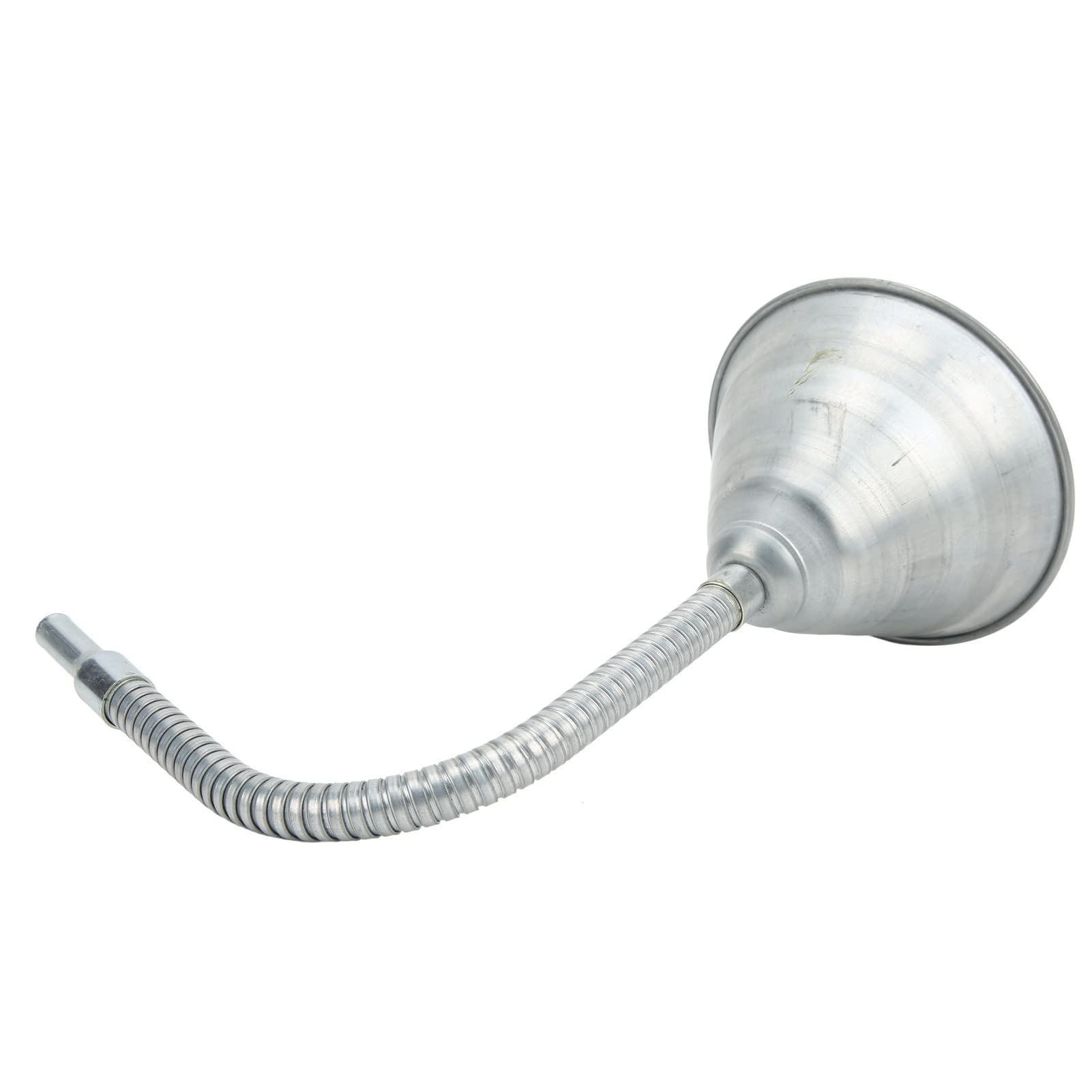 Embudo de aceite automotriz, embudo largo automotriz, embudo universal de cebado de acero al carbono con manguera flexible de 330 mm para coches, motocicletas, camiones, plateado