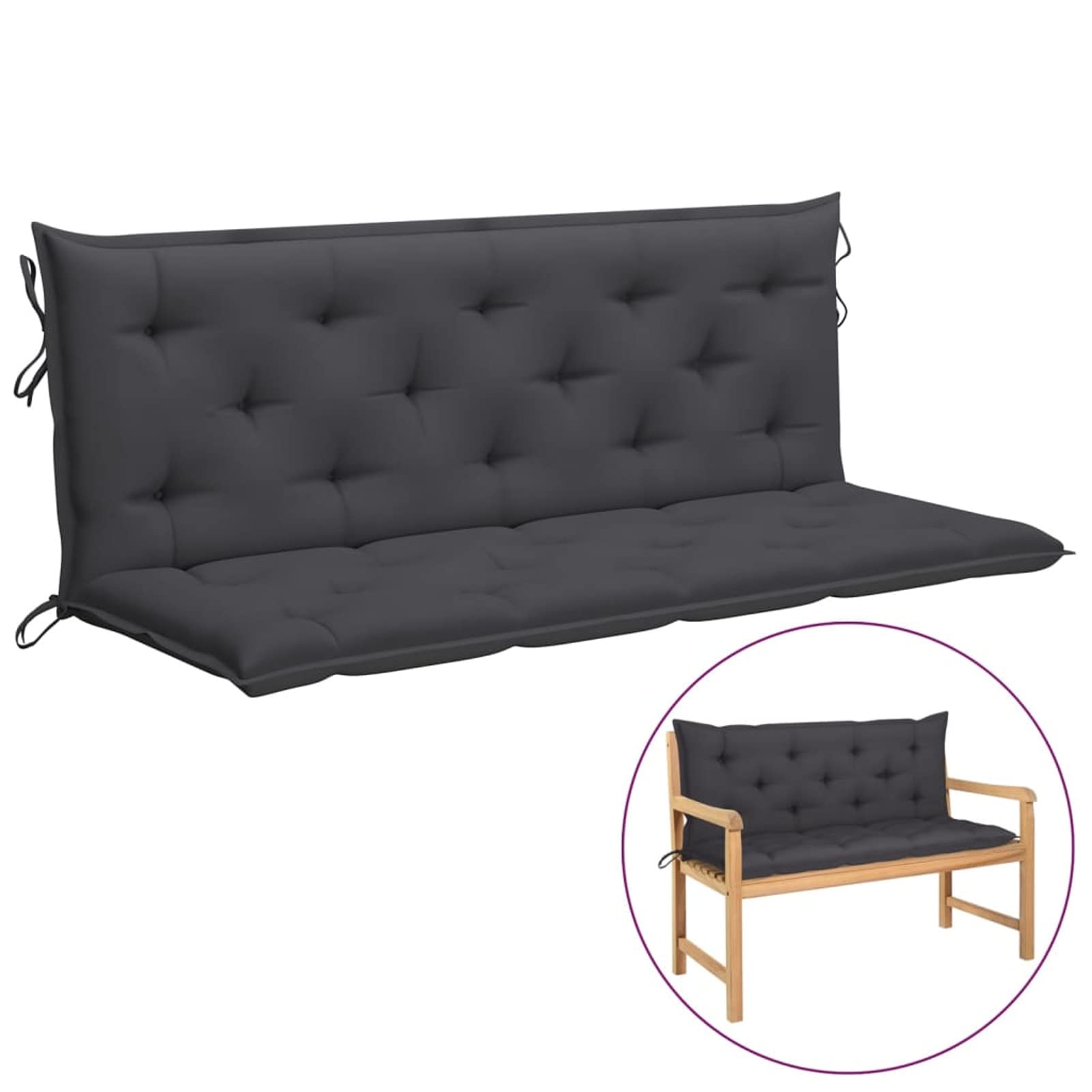 Cuscino per altalena Hollywood, cuscino per panca da giardino, cuscino per panchina, cuscino per sedia a dondolo da giardino, 150 cm, in tessuto antracite