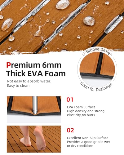 Abahub Eva-Schaumstoff, Bootsdielen, 122 x 42 cm, Teak-Optik, Braun mit schwarzen Nahtlinien