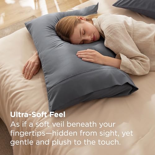Bedsure King Size Pillow Cases Set of 2 - Dark Grey Brushed Microfiber Pillowcases 2 Pack, Super Soft Pillow Case Cover with Envelope Closure, Wrinkle, Fade and Stain Resistant, 20x36 Inches
