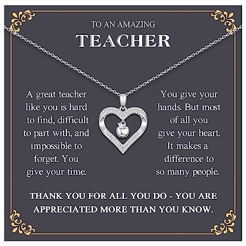 VOSAP Regalos para profesores, regalos de agradecimiento para profesores, collar con colgante de corazón, regalos perfectos para profesores para mujeres, Zirconia cúbica