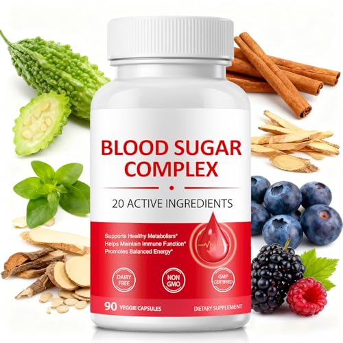 Blood Sugar Complex Supplement |20+ Active Natural Herbs-Cinnamon Bitter Melon Mulberry Leaf Fenugreek Berberine Vitamins for Energy Level Vitality Support |Clean Non-GMO/Natural|90 Softgel