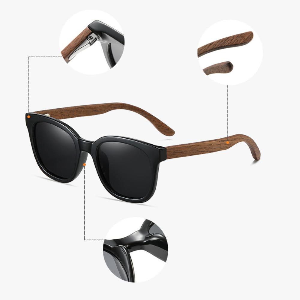 MUTYNE Occhiali da sole polarizzati vintage per donna Uomo Occhiali da sole con montatura in legno di bambù nero Occhiali da sole di lusso UV400