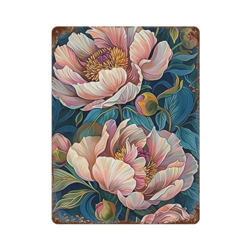 Plaque en métal vintage William Morris pivoine déco murale rétro bar et boutique