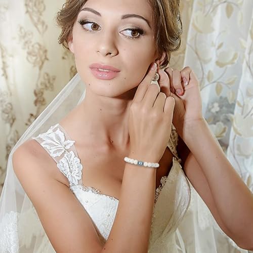 Something Blue Gift for Bride, Bridal Shower Gifts for Bride to be White Pearl Bracelet Anniversary Gifts for Wife with Meaningful Card as Bride Gifts Bridal Party Gifts Wedding Accessories Jewelry2