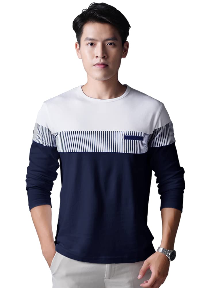 Noble MonkMen's Round Neck Full Sleeves Striped Regular Fit T-Shirt