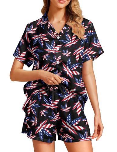 Image of Women's Pajama Sets Funny Pajamas for Women Set Comfortable 2 Piece Button Down Tops & Shorts Sleepwear Short Sleeve