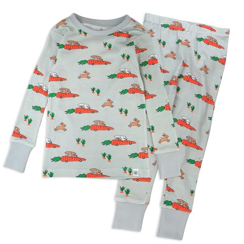 Image of HonestBaby Celebration 2-Piece Pajamas Sleepwear PJs 100% Organic Cotton for Baby, Toddler, Kids, Racing Rabbits, 3T