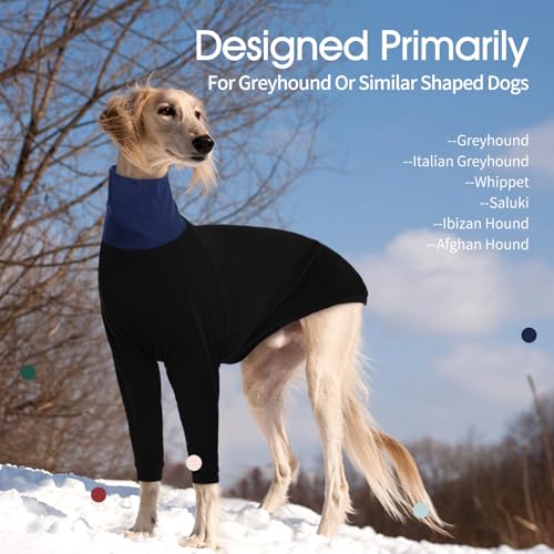 IECOii Windhundpullover,Whippet-Kleidung mit Langen Ärmeln, Rollkragen-Overall für italienische Windhunde,Hunde-Pyjama aus Fleece,Warmer Winter-Pullovermantel für Whippet,Windhund, Lurcher,Schwarz,XL