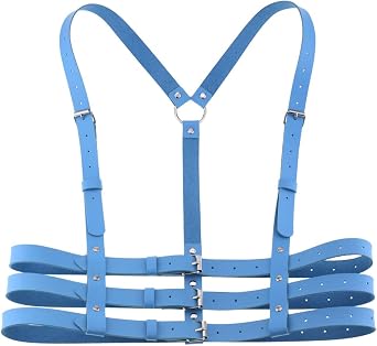 Women Rave Body Chest Harness Waist Belt Caged Bra Festival Dance Club Party Blue