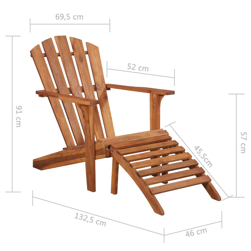 Adirondack - Poltrona da giardino in legno massello di acacia con poggiapiedi, ergonomica, trattata a olio, resistente alle intemperie e facile da pulire, facile da montare