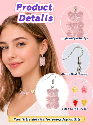 LUYI 36 Pairs Cute Earrings for Women, Aesthetic Resin Dangle Jewelry Gift - image 4