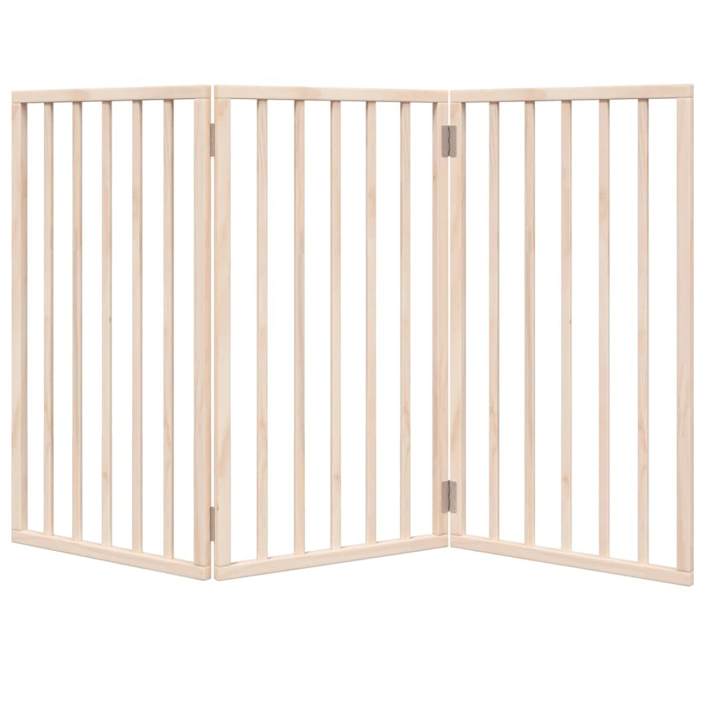 Barrera plegable para perros de madera de álamo, 3 paneles, 150 cm, independiente y portátil, ideal como barrera para interior y exterior, protección segura para cachorros y perros pequeños