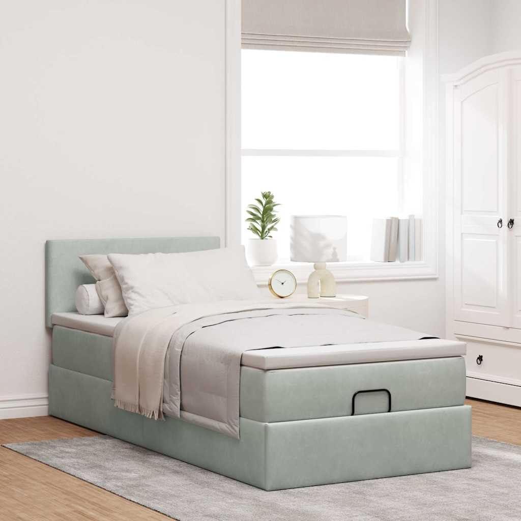 Cama otomana de 80 x 200 cm de terciopelo con colchón LED y espacio de almacenamiento, altura ajustable para jóvenes e invitados dormitorio