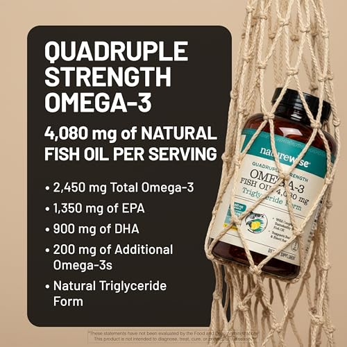 NatureWise Quadruple Strength Omega 3 Fish Oil 4080mg- Natural TG Form + Wild Caught - 2450mg Omega 3 + 1350mg EPA 900mg DHA - Burpless - Non-GMO & USA Manufactured - 120 Softgels[40 Day Supply] - image 5