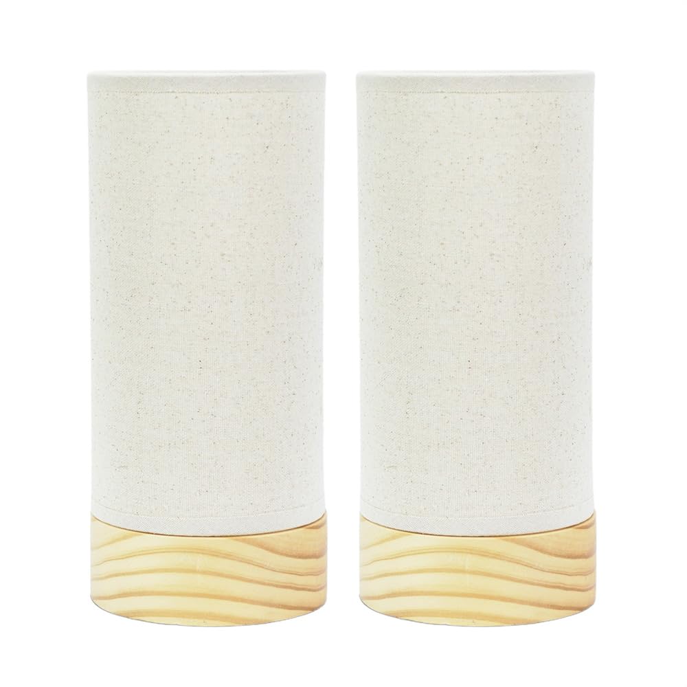 Valuelights Unisex Beige Elsa Pair Of Natural Wooden Compact Table Lamps And Led Bulbs In