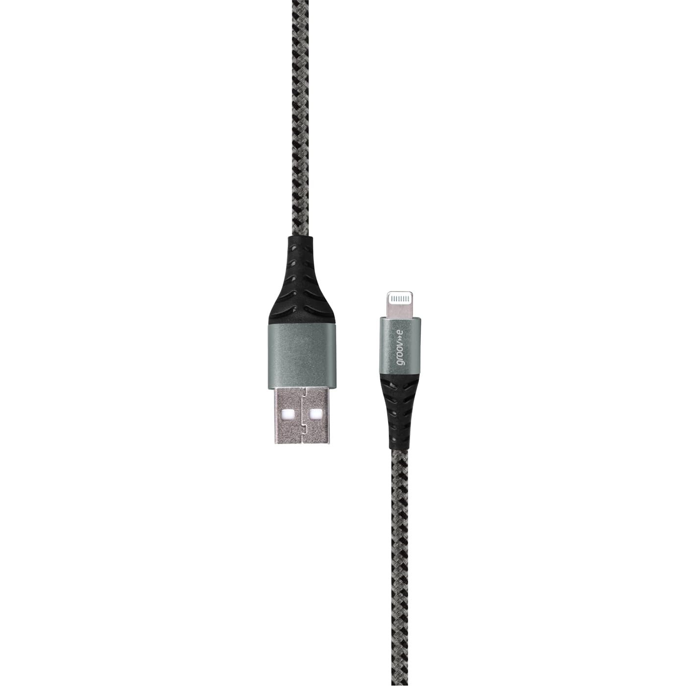 groov e MFI Lightning to USB-A Braided Charging Cable 1M - 2.4A Fast Charge, Tangle-Resistant Build - Space Grey