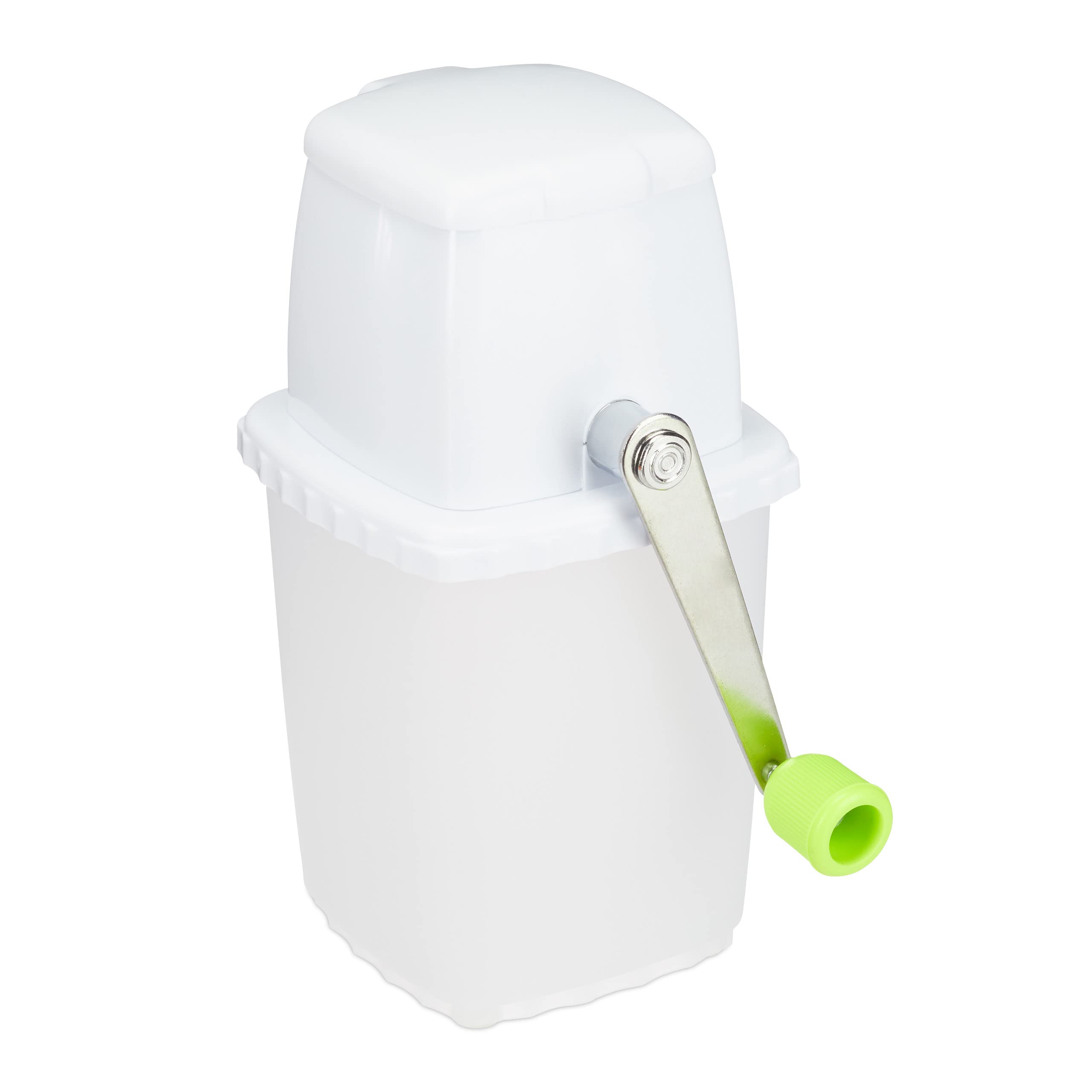 Relaxdays Ice Crusher, Manual Hand Crank Operated Ice Shaving Machine, Bar Accessory, Rust-Free, White & Green