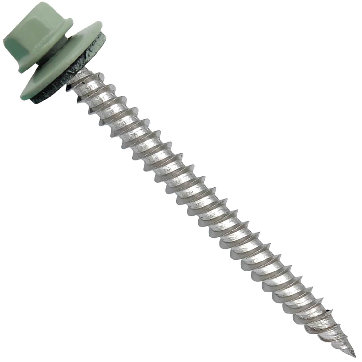 Stainless Steel Metal Roofing Screw:PATINA GREEN (250) 12 x 2-1/2" Hex Sheet Metal Roof Screw. Sharp Point metal to wood siding screws. 5/8" EPDM washer.