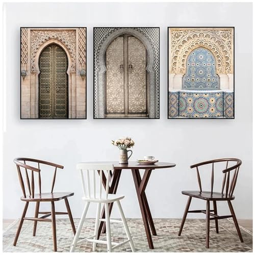 Bâtiment musulman arqué sur toile Yangld - Triptyque artistique vintage 30 x 40 cm