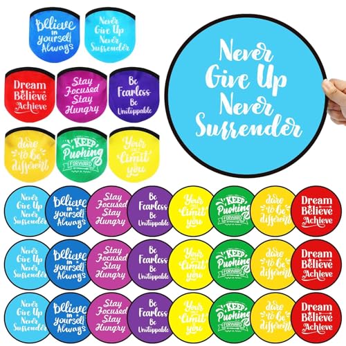 56Pcs End of Year Gift for Students from Teacher Inspirational Foldable Flying Disc Hand Fans Set with Bags Motivational Folding Pocket Beach Gifts Graduation School Birthday Outdoor Activities Game