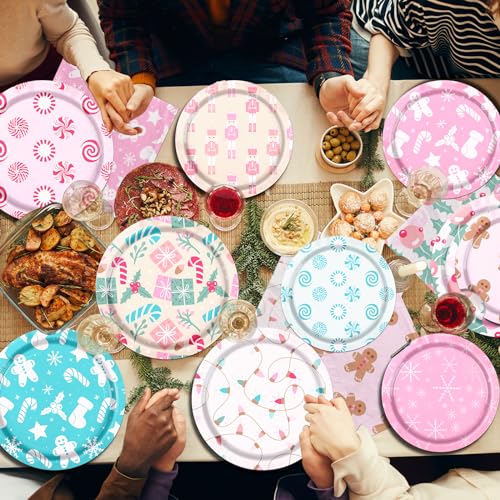 60Pcs Pink Merry Christmas Party Tableware - Paper Plates, Napkins & Winter Xmas Theme Decorations for Retro Christmas Holiday - Gingerbread Party Favors (20 Guest) – Image 7