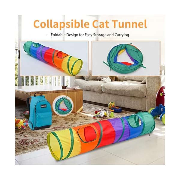 iCAGY Interaktives Katzenspielzeug für Indoor-Katzen, 25 verschiedene Katzenspielzeuge, inklusive Knistertunnel, Ball, Zauberstab, Federmaus, Mäuse, Federsortiment, Set für Katzen, Kätzchen, – Bild 4