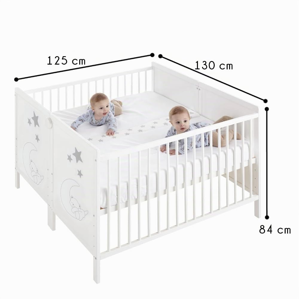 Culla gemellare + kit gemellare per dormire insieme. 240x120 bianco