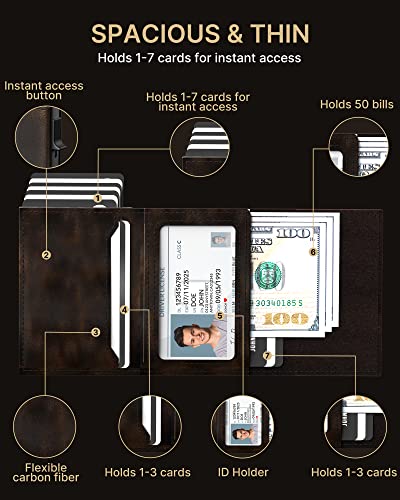 Image of typecase Mens Wallet Card Holder: Pop Up Aluminum Case, Full Grain Leather, RFID Blocking, Smart, Slim, Minimalist, Front Pocket - 9-14 Card Capacity | ID Window | Cash Slot (Burnished Black)