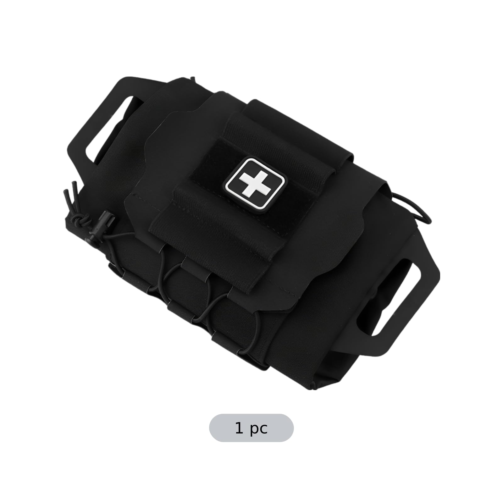 Armed Erste-Hilfe-Kit IFAK, schwarze Nylon-Med-Roll-Tasche für schnellen Einhandzugang, schnell entnehmbares Erste-Hilfe-Set, herausnehmbare Tasche mit Klettpanel, elastische Kordel, für unterwegs