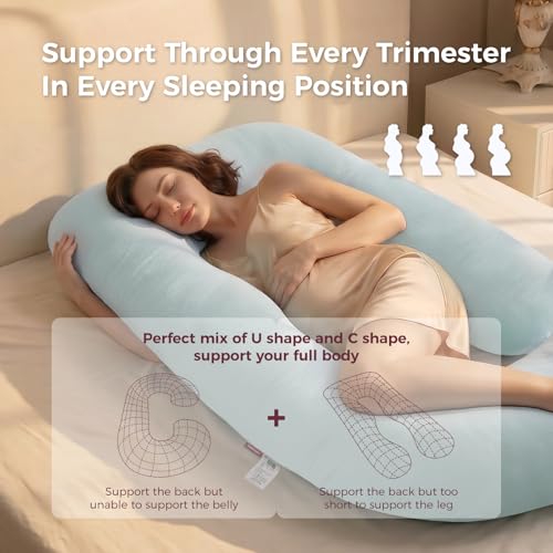 Image of Momcozy Pregnancy Pillows for Sleeping, U Shaped Full Body Maternity Pillow with Removable Cover - Support for Back, Legs, Belly, HIPS for Pregnant Women, 57 Inch Pregnancy Pillow, Cotton Blue