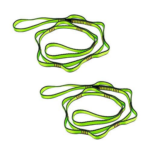Geelife Daisy Chain Rope 2 pcs Looped Strong Straps 23 kN Climbing Lanyard Nylon Daisy Chains Multi Loop Aerial Yoga Webbing Sling 53 Inches (Green)