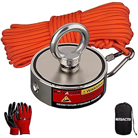 MUTUACTOR Double Sides Combined 500kg Fishing Magnet Sets, Heavy Duty Neodymium Magnet N52 with 20m Durable Rope, Powerful Strong Magnetic of Retrieving Treasure in Rivers … Cover