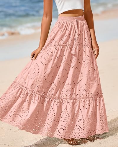 Image of BTFBM Eyelet Long Skirts for Women Beach Vacation